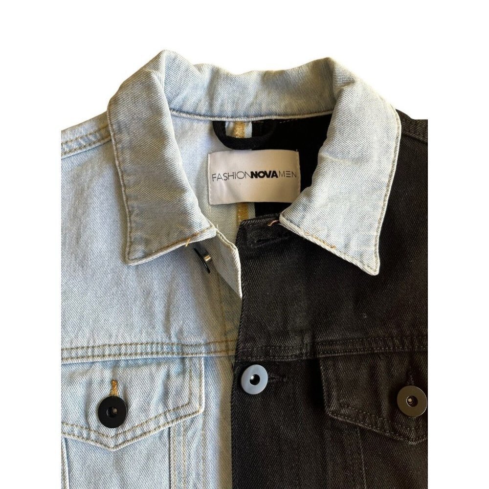 Fashion Nova Men Black and Light Blue Denim Jacket NWOT Size S Personalized - Picture 4 of 6